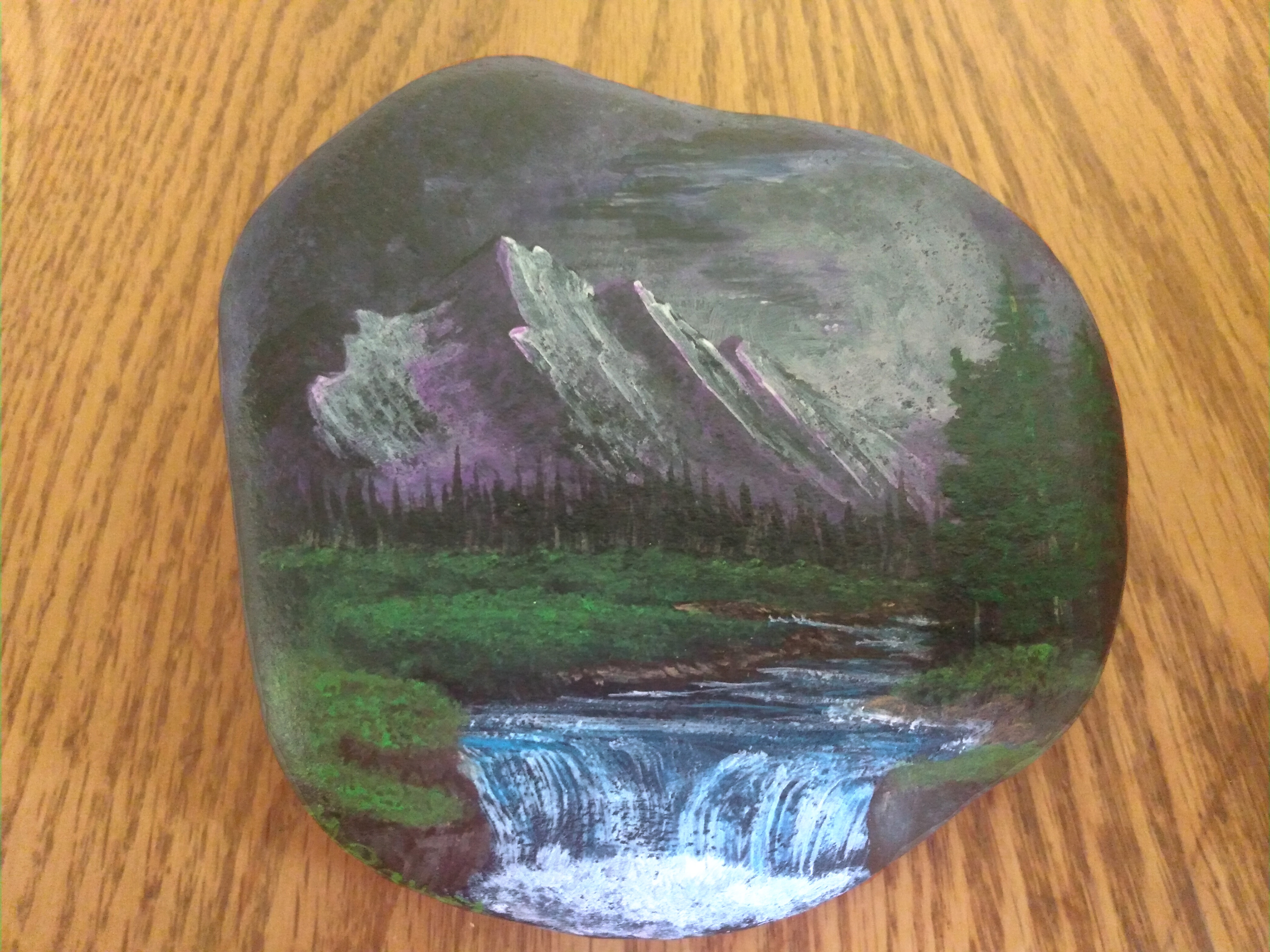 Waterfall painted on a rock